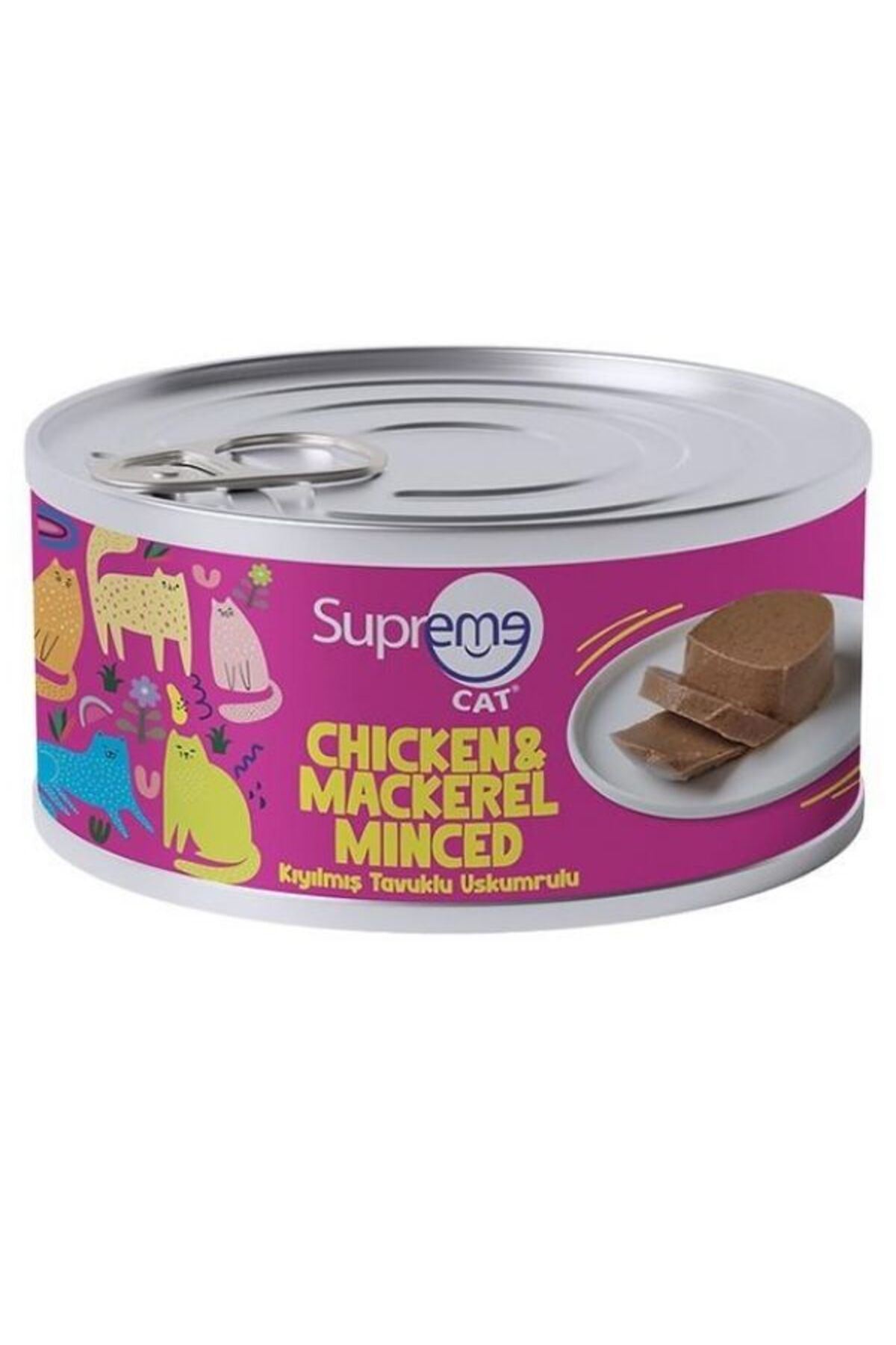 Supreme Cat Tavuklu ve Uskumrulu Kıyılmış Yetişkin Konserve Kedi Maması 85gr 24lü