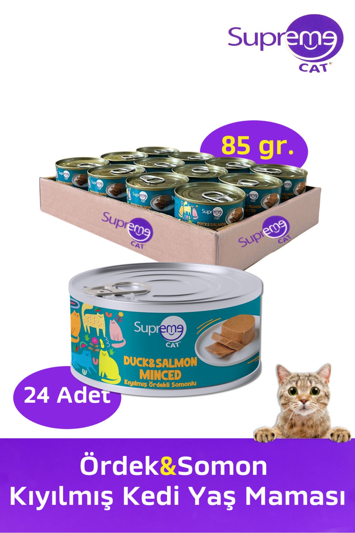 Supreme Ördek & Somon Kıyılmış Konserve Kedi Yaş Maması 85 gr