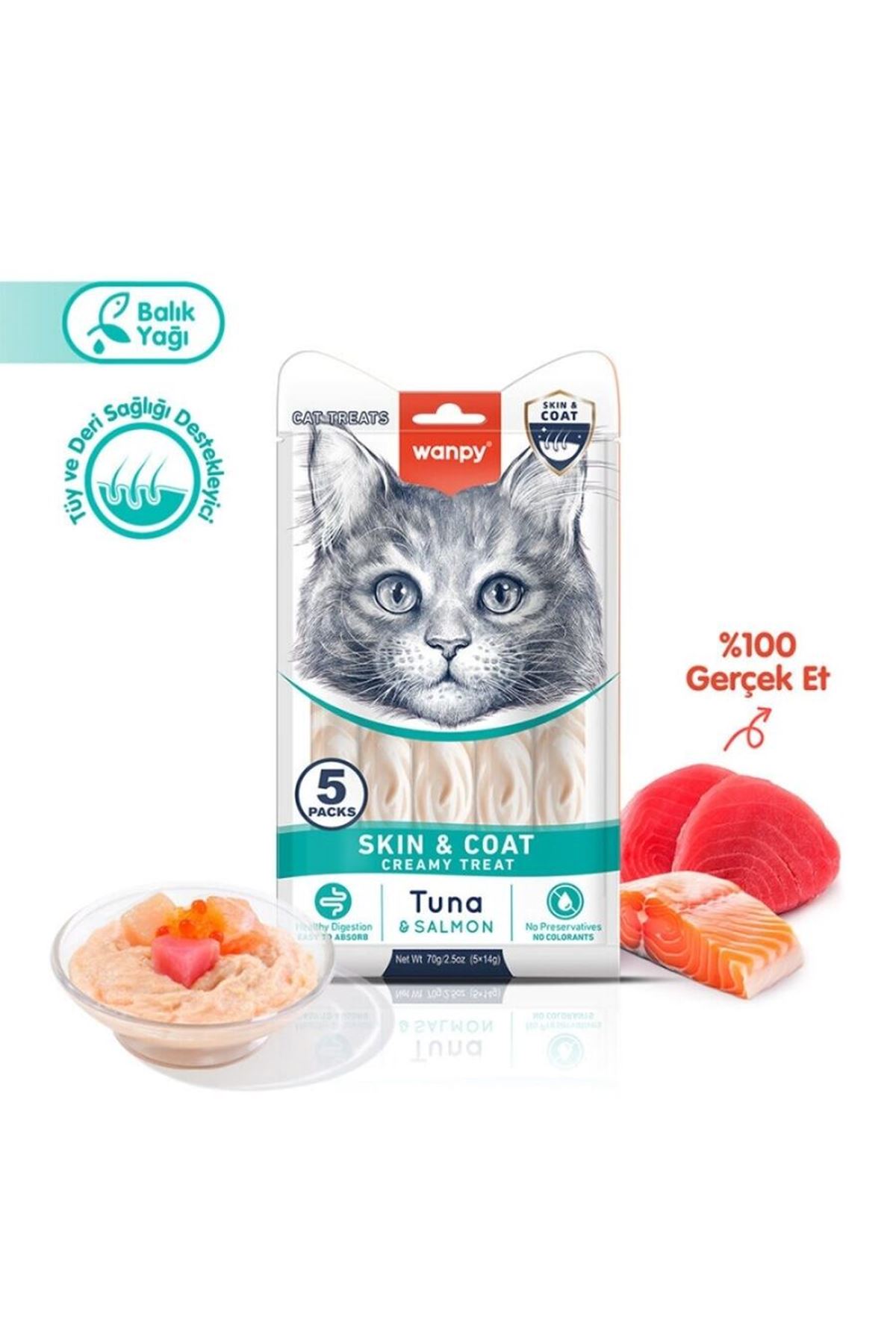 Wanpy Kedi Krema Ton Balık,Somon Tüy Sağlığı 5*14G