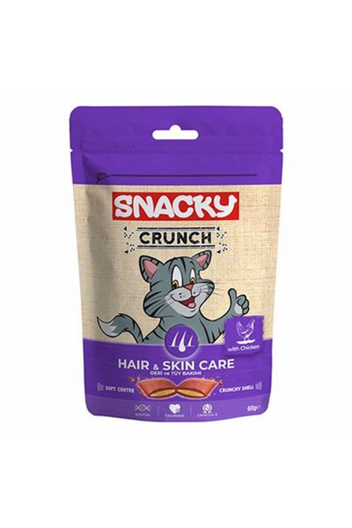 Snacky Kedi Crunch Deri, Tüy Bakımı Tavuklu 10'Lu