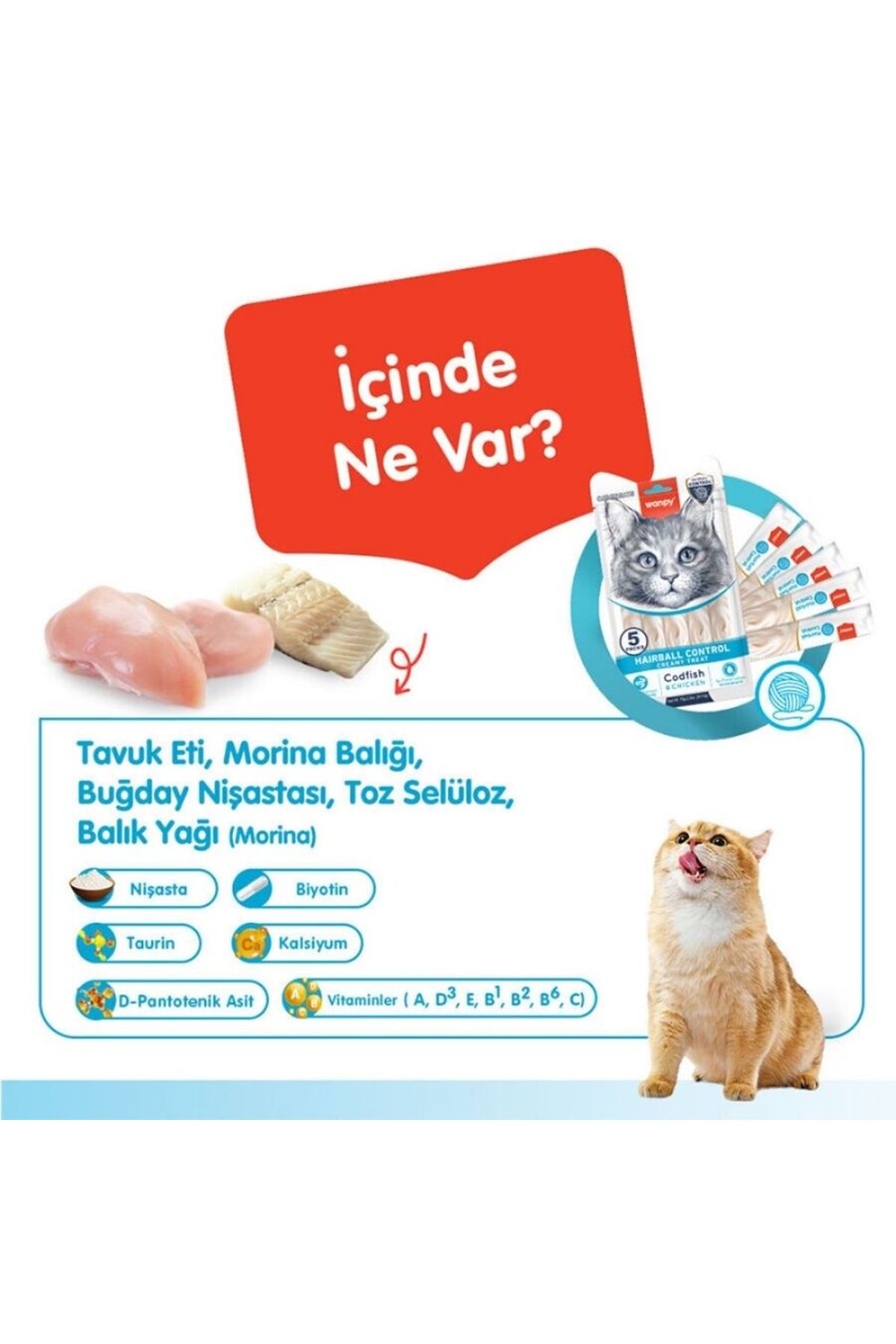 Wanpy Kedi Krema Morina, Tavuklu Tüy Yumağı 5*14 G