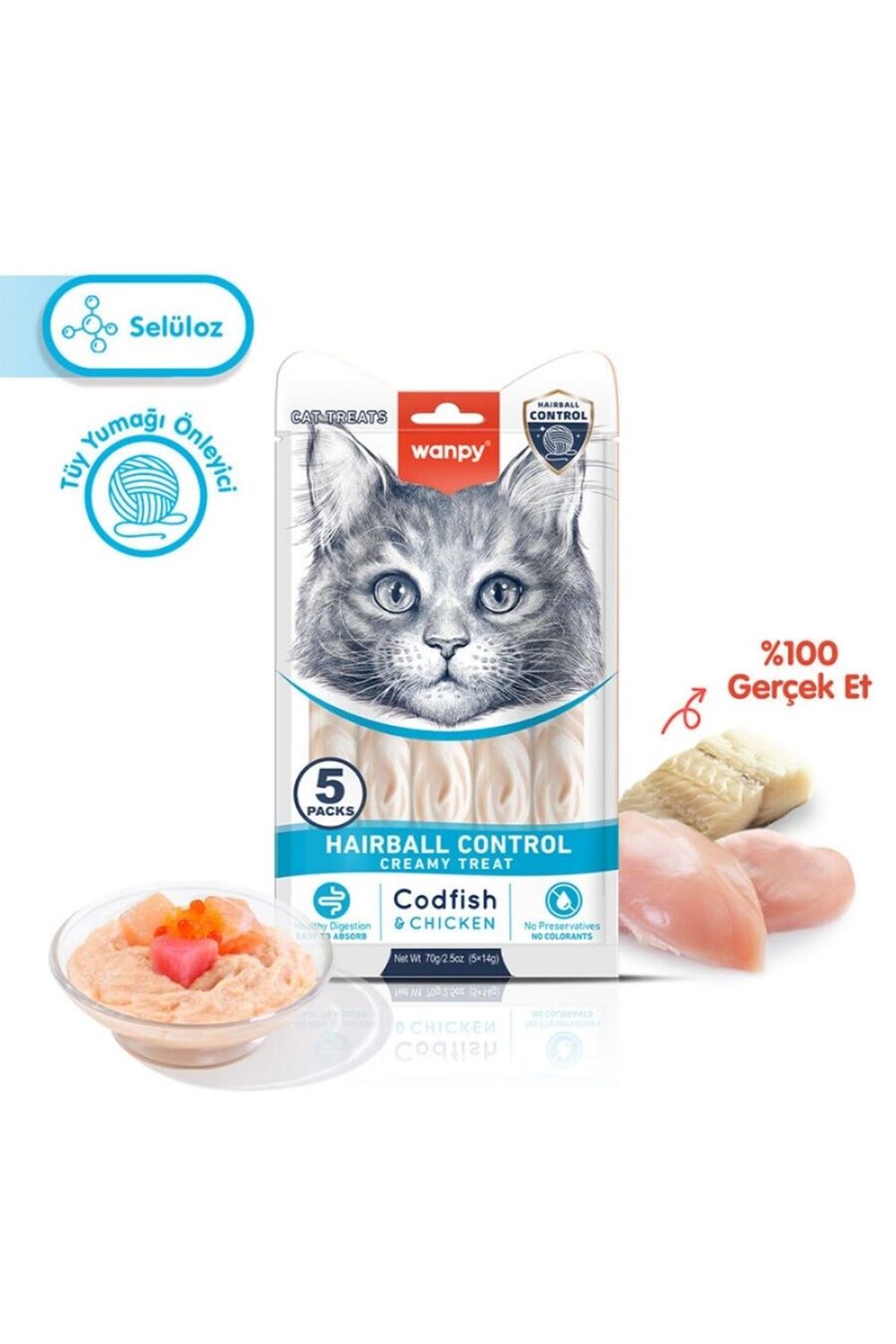 Wanpy Kedi Krema Morina, Tavuklu Tüy Yumağı 5*14 G