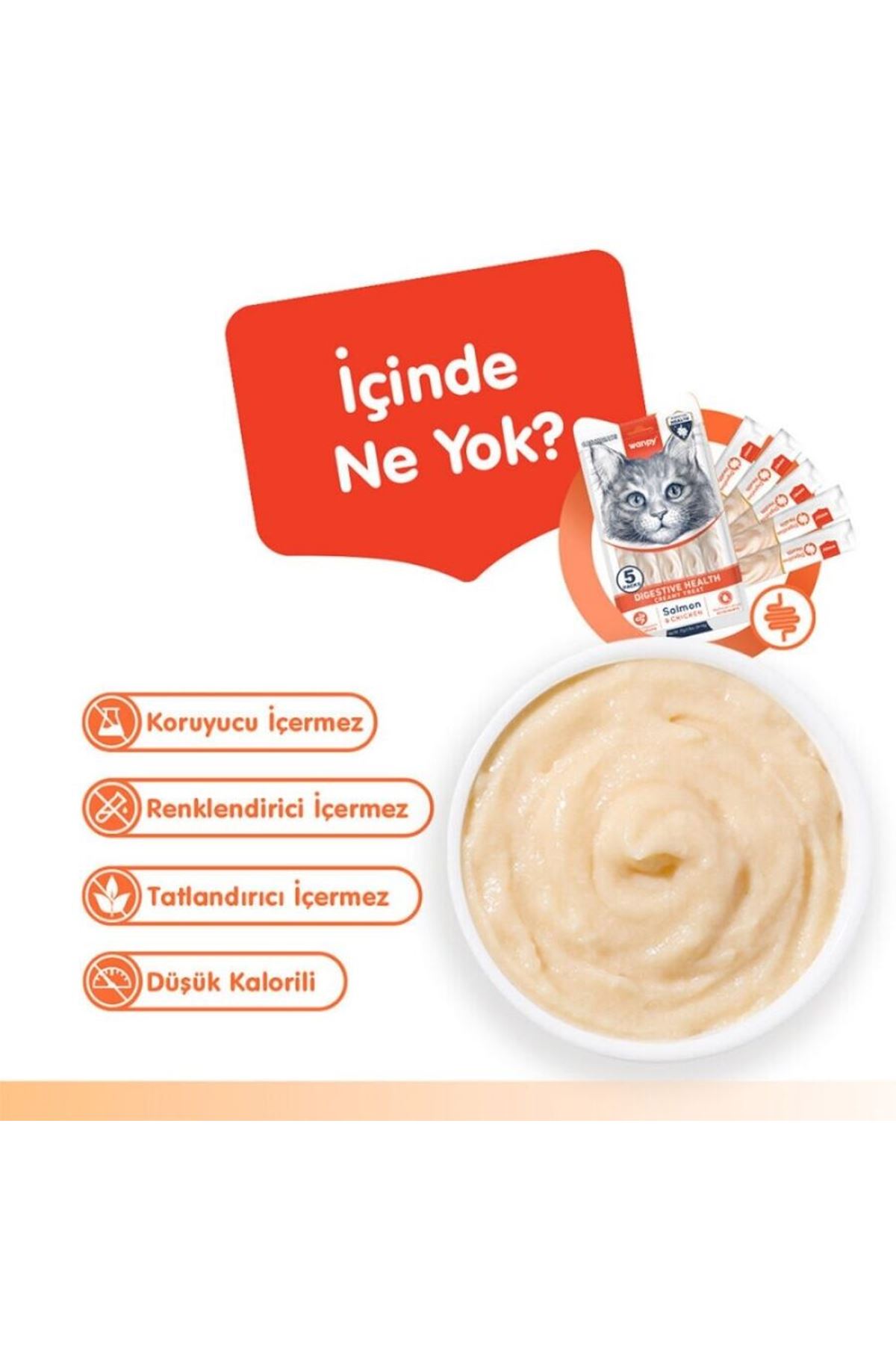 Wanpy Kedi Krema Somon,Tavuk Sindirim Dest. 5*14G