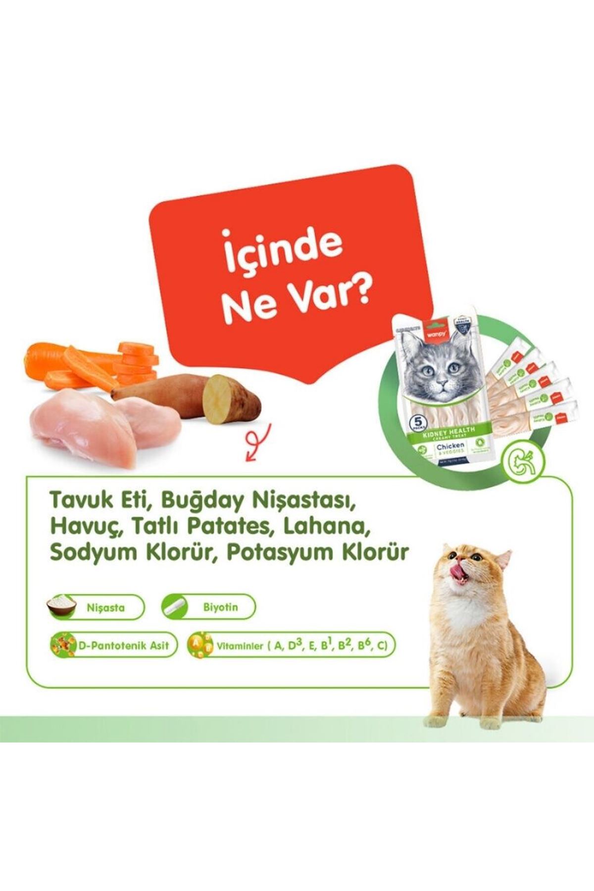 Wanpy Kedi Krema Tavuk,Sebze Böbrek Sağlığı  5*14G