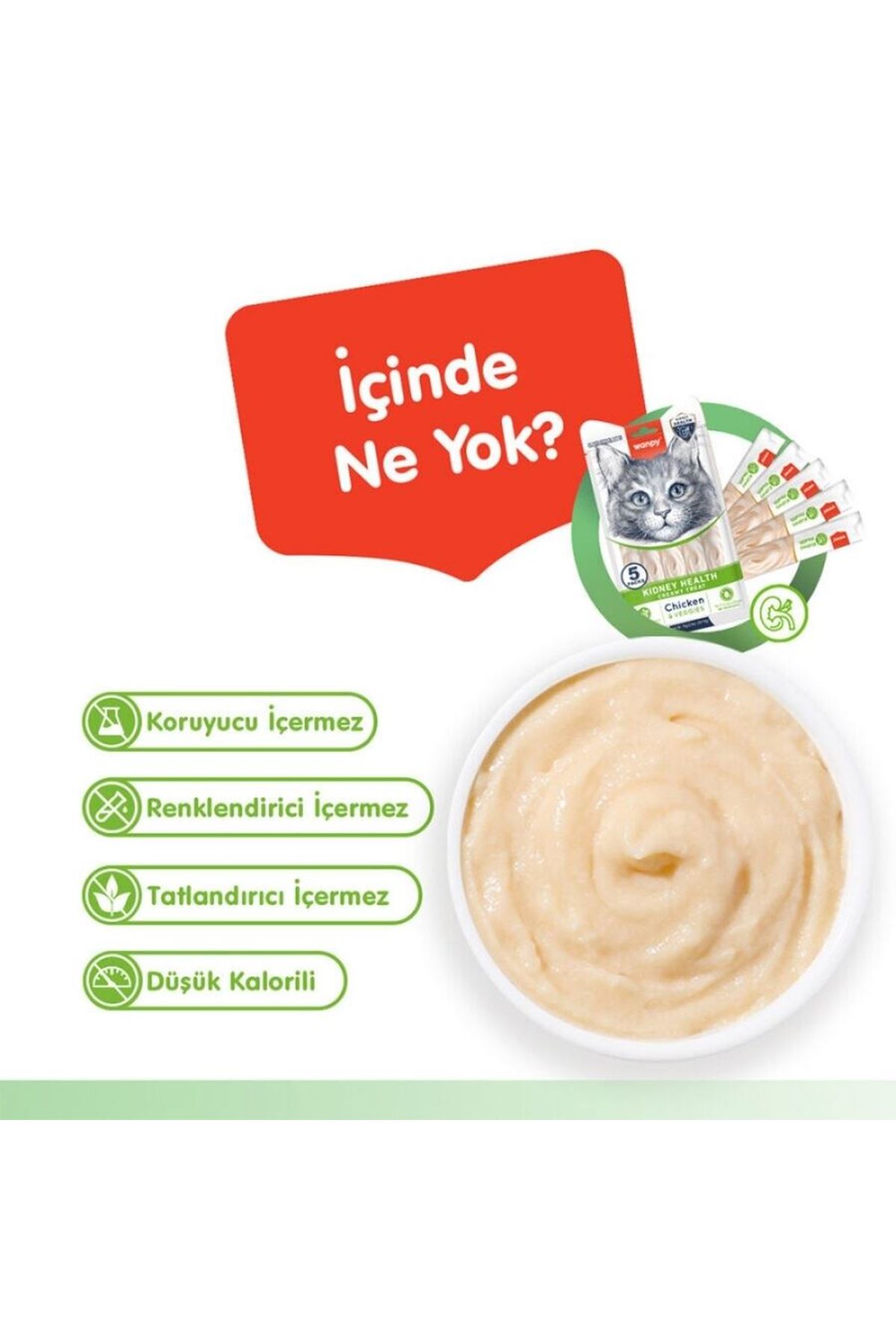 Wanpy Kedi Krema Tavuk,Sebze Böbrek Sağlığı  5*14G
