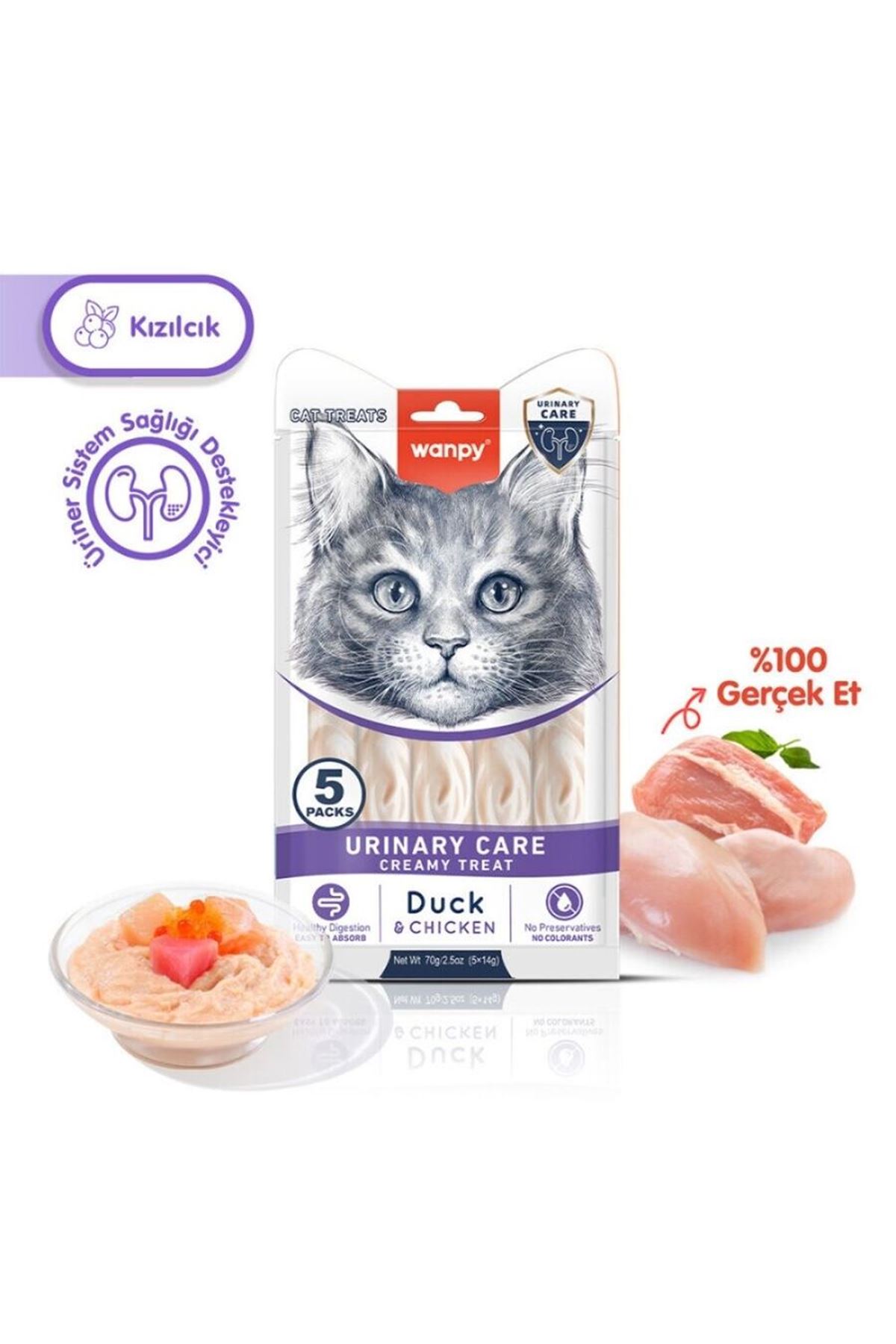 Wanpy Kedi Krema Urinary Ördekli Tavuklu 5*14 G