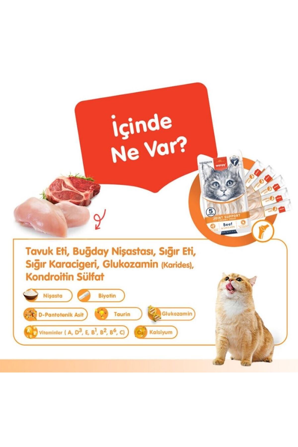 Wanpy Kedi Krema Sığır Etli,Tavuk Eklem Dest.5*14G