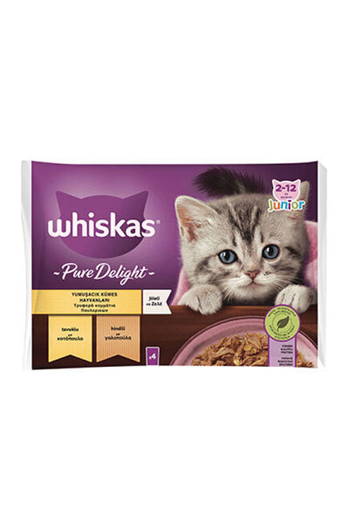 Whiskas Yavru Kedi Yaş Mama Tavuklu, Hindili 4*85G