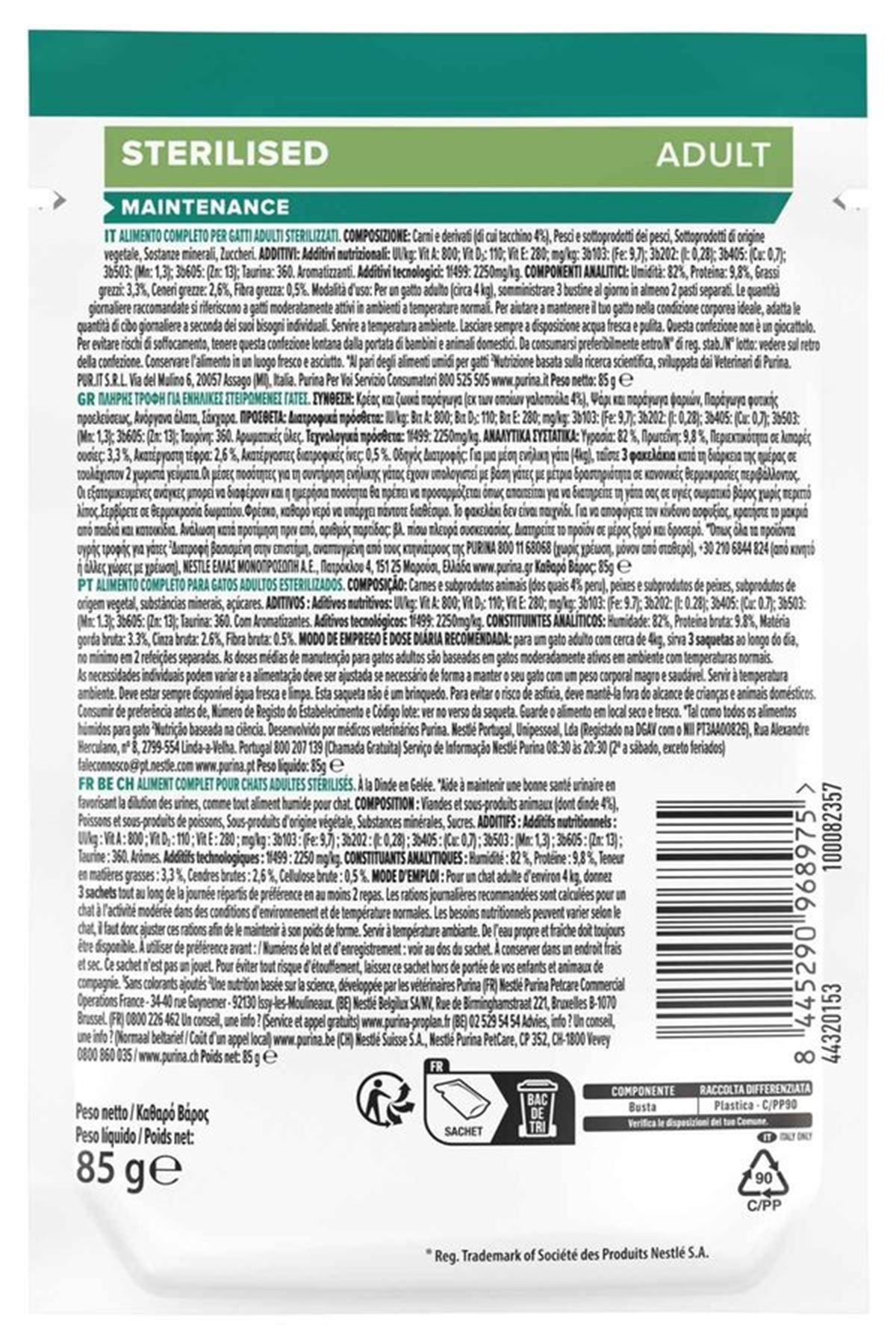 Proplan Kısır Kedi Yaş Maması Hindili 85 G
