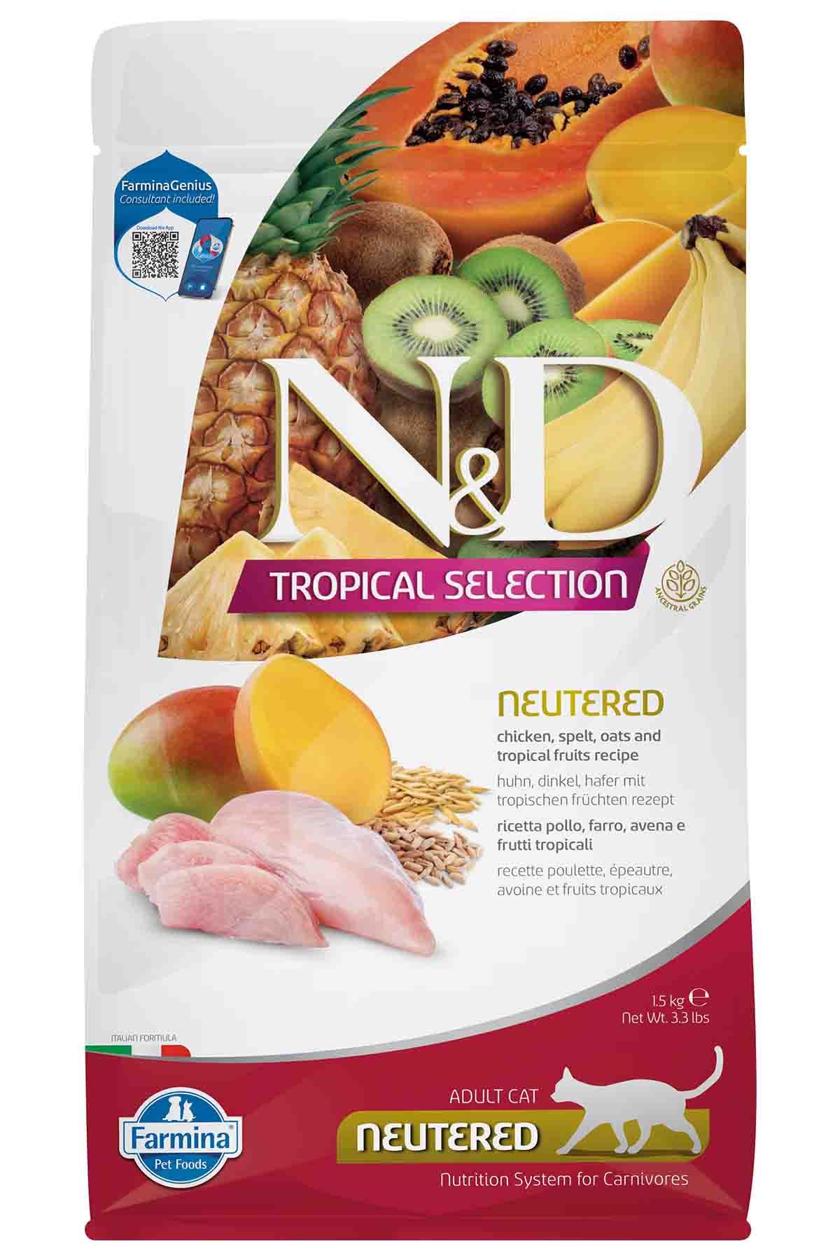 N&D Kısır Kedi Maması Tavuklu,Tropikal Meyve 1.5Kg