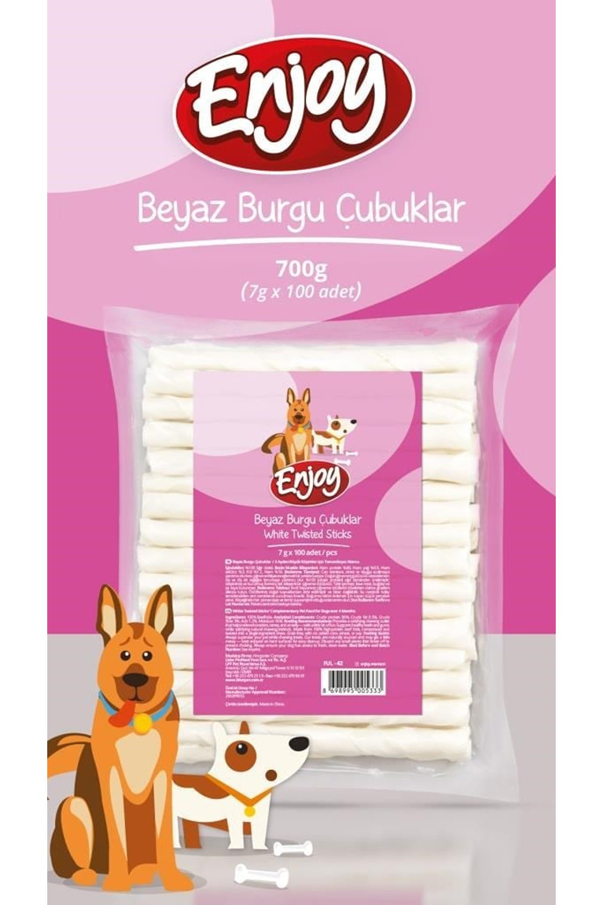Enjoy Köpek Ödül Beyaz Burgu Çubuk 7 G*100 Adet