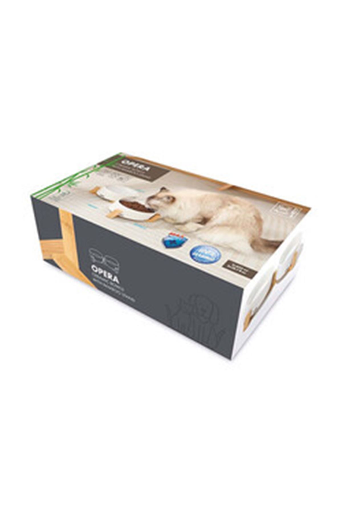 M-Pets Mama ve Su Kabı Bambu Standlı Seramik Beyaz