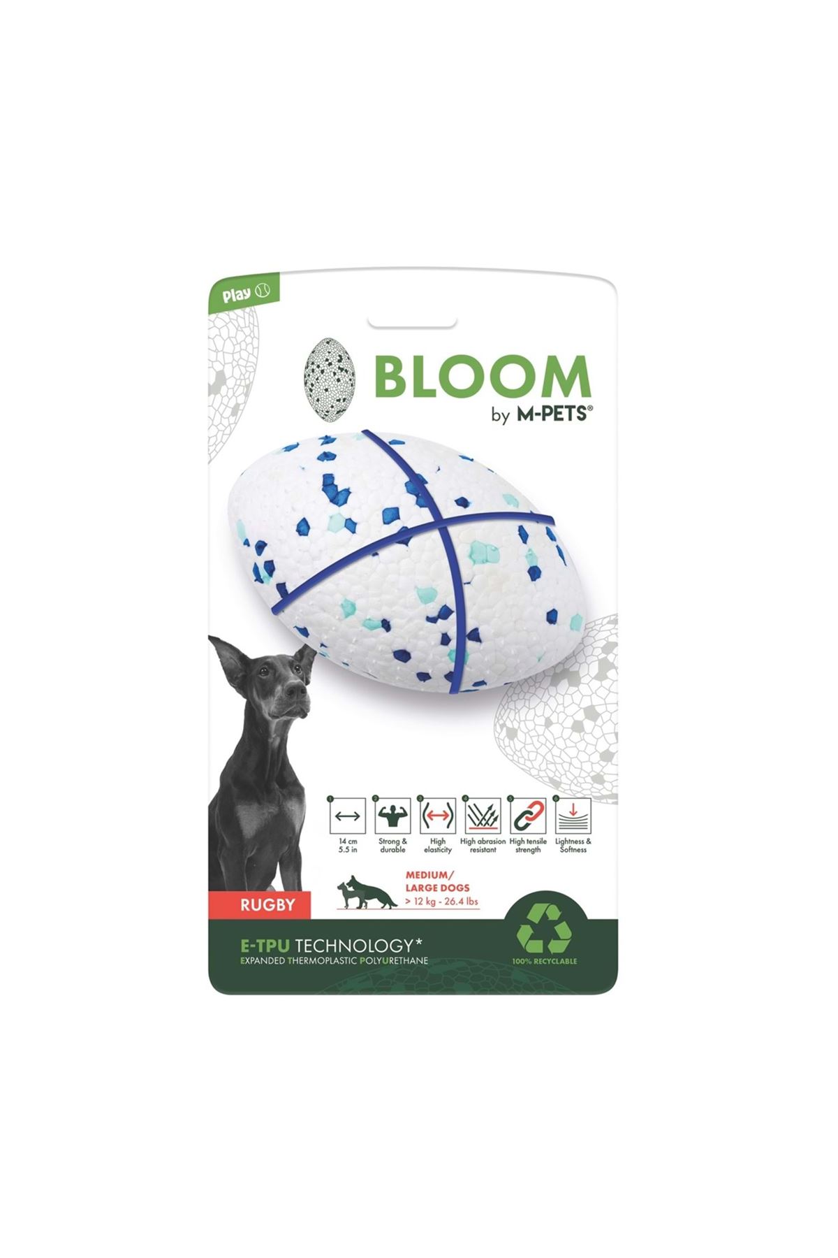 M-Pets Köpek Oyuncağı Rugby Topu Mavi-Beyaz 14 Cm