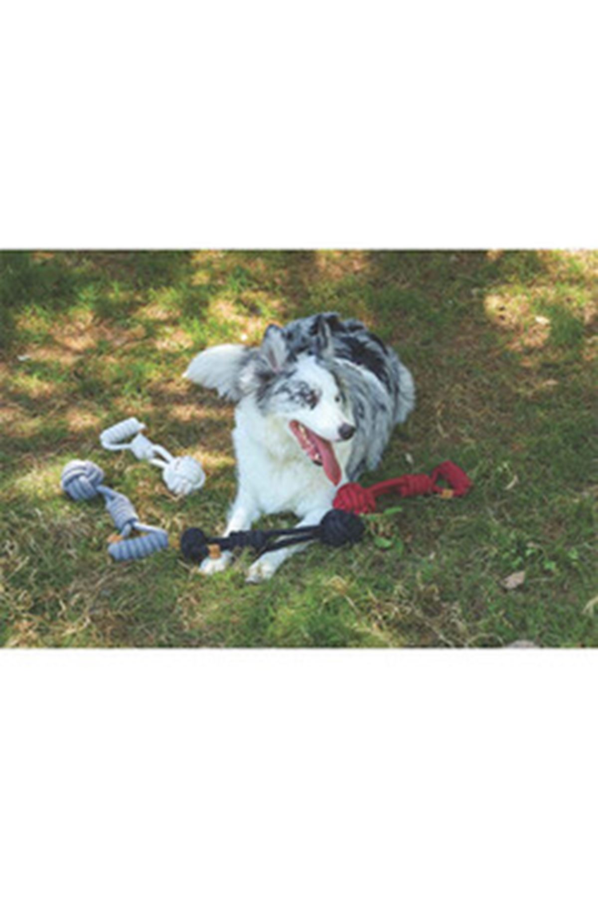 M-Pets Köpek Oyuncağı Çekmeli Örgü Top Gri 36*9 Cm