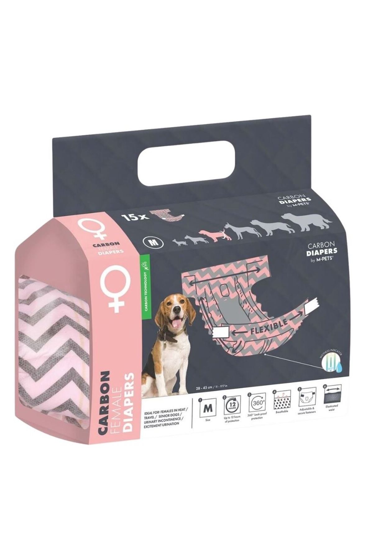 M-Pets Dişi Köpek Külot Bez Karbonlu (M) 15'Li