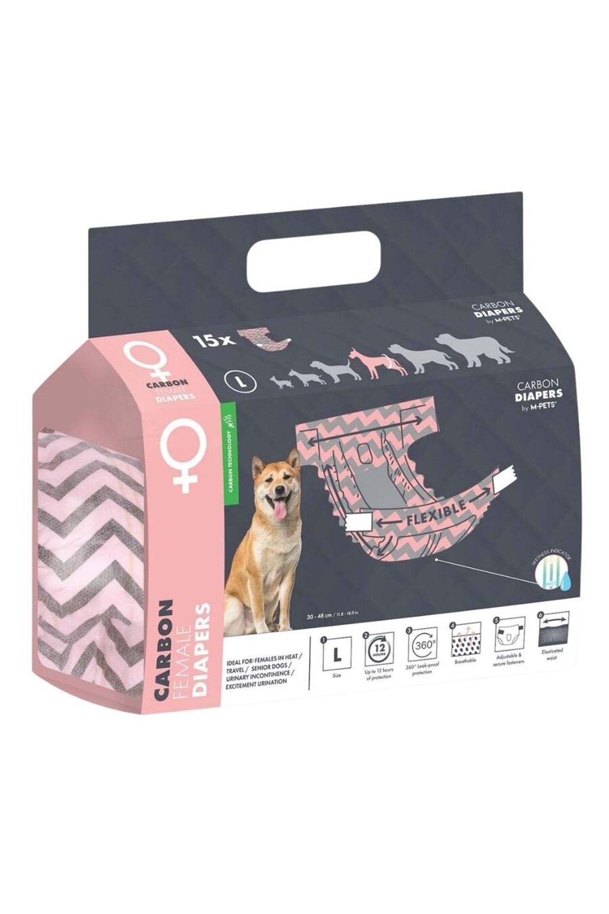 M-Pets Dişi Köpek Külot Bez Karbonlu (L) 15'Li