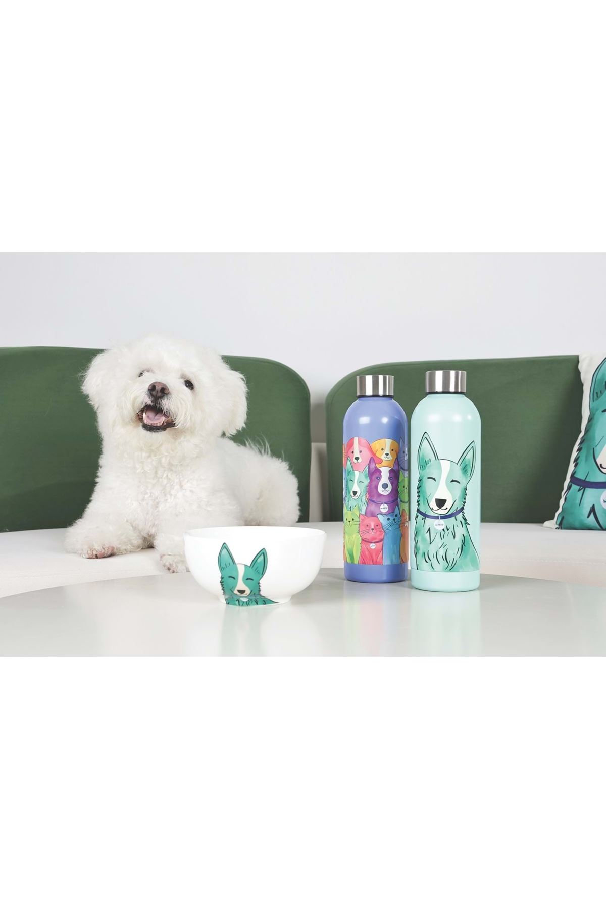 M-Pets Termos Kedi ve Köpek Desenli Mavi 500 Ml