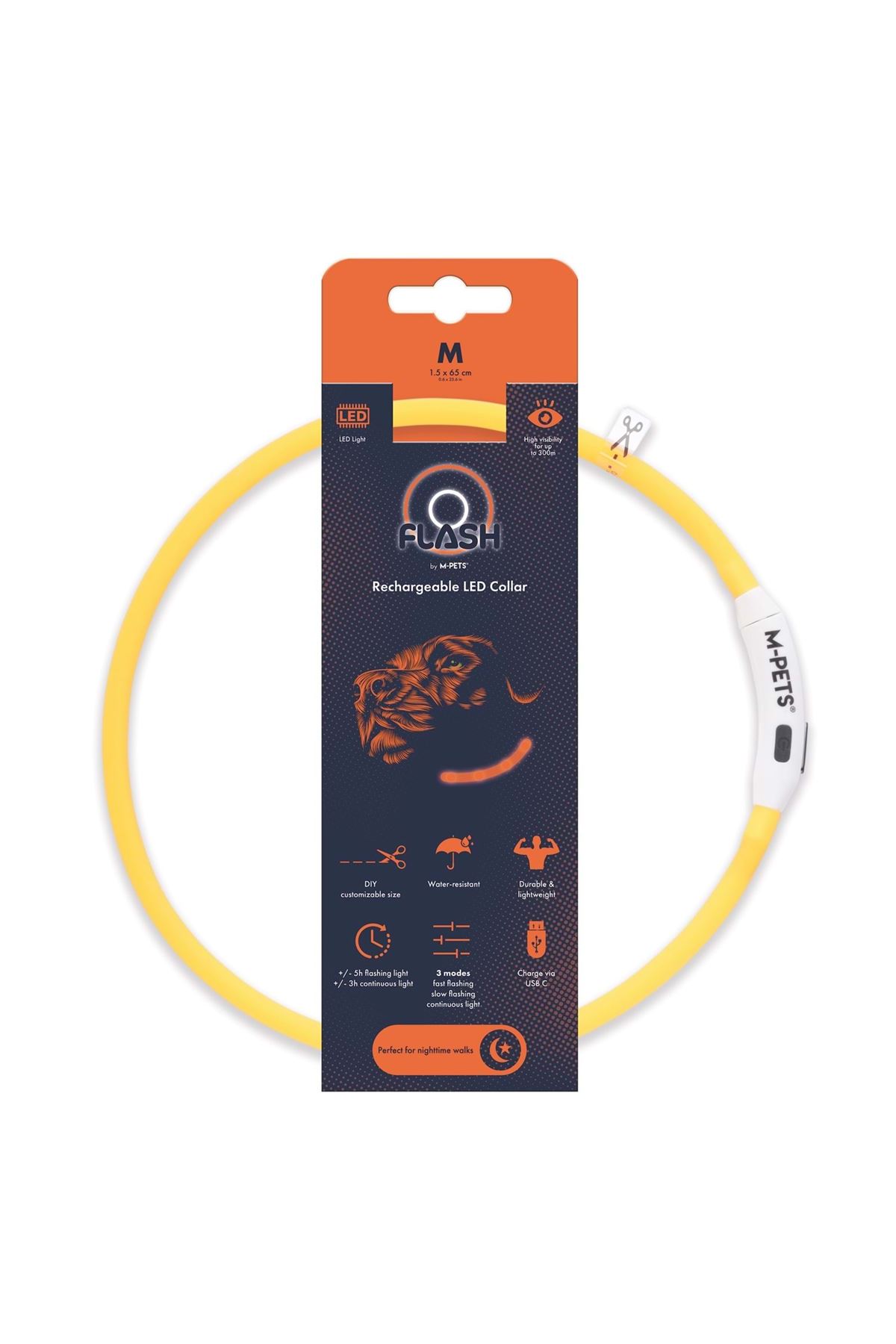 M-Pets Boyun Tasması Flash Ledli Neon Turuncu (M)