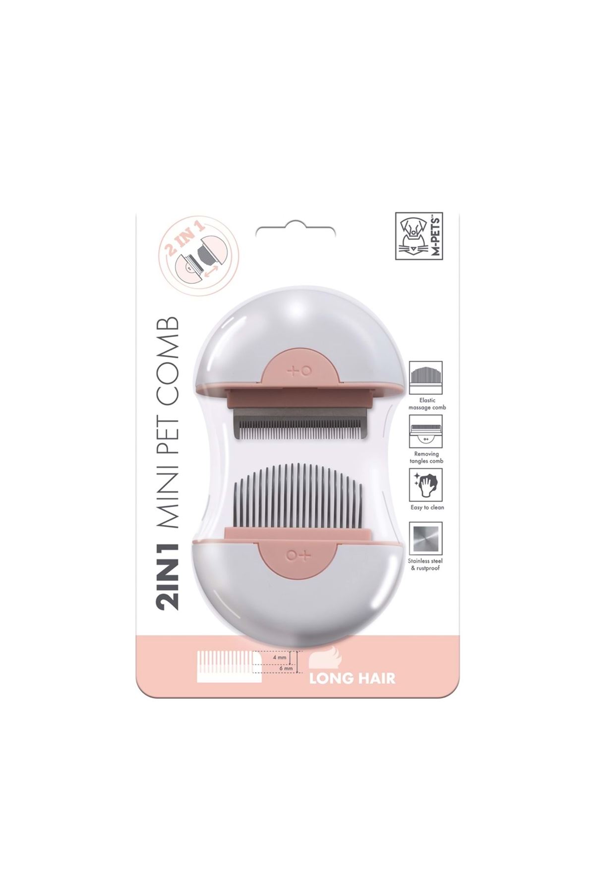 M-Pets Uzun Tüyler İçin Tüy Alıcı Tarak Pembe 9 Cm