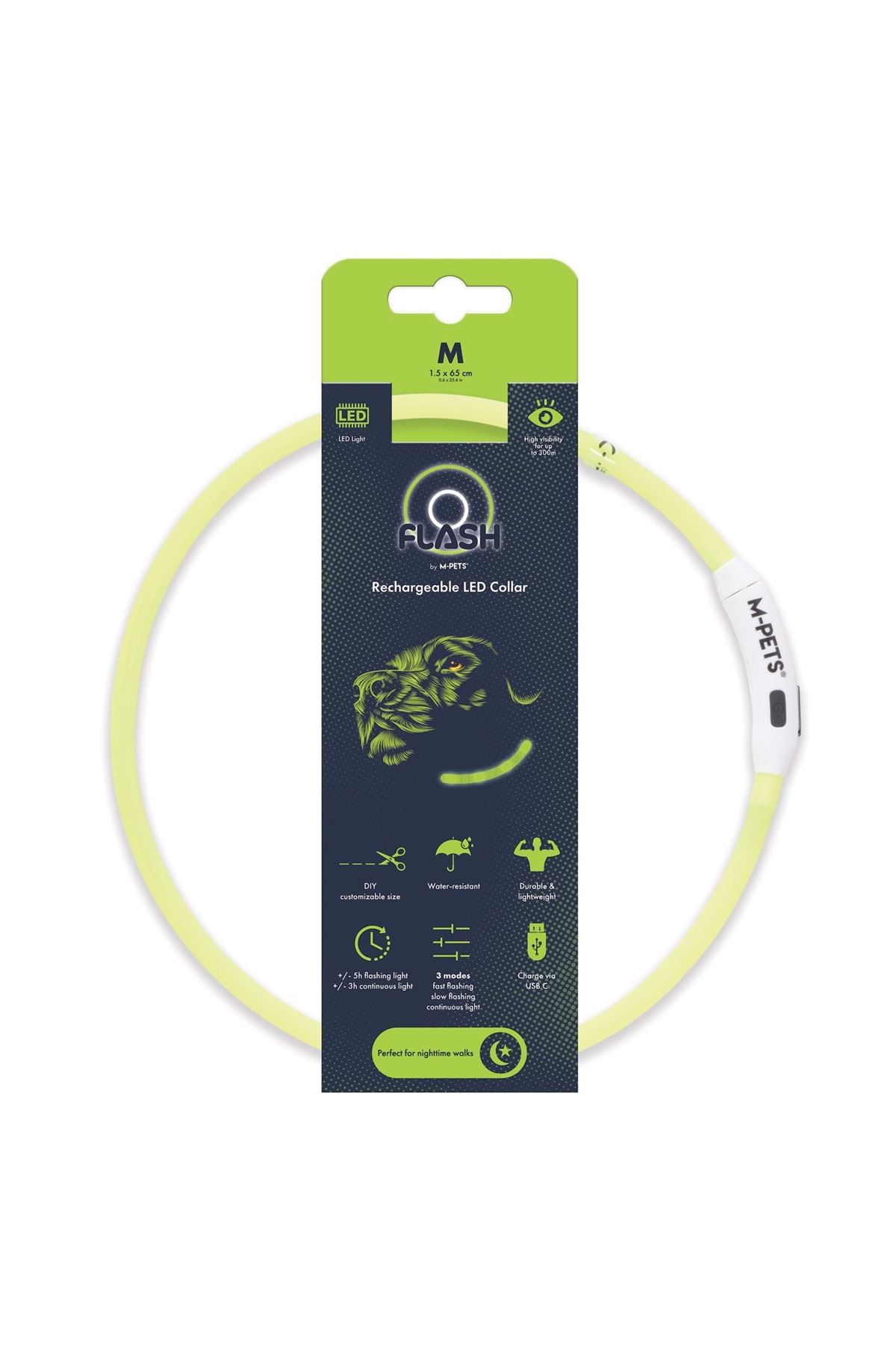 M-Pets Boyun Tasması Flash Ledli Neon Yeşil (M)