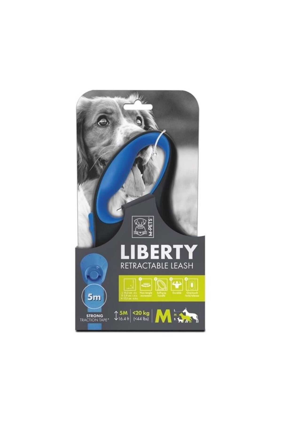 M-Pets Köpek Gezdirme Tasma Otomatik Mavi (M) 5M