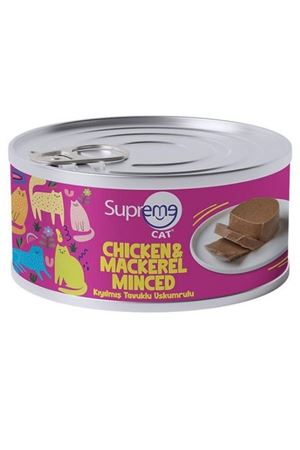 Supreme Cat Tavuklu ve Uskumrulu Kıyılmış Yetişkin Konserve Kedi Maması 85gr 24lü