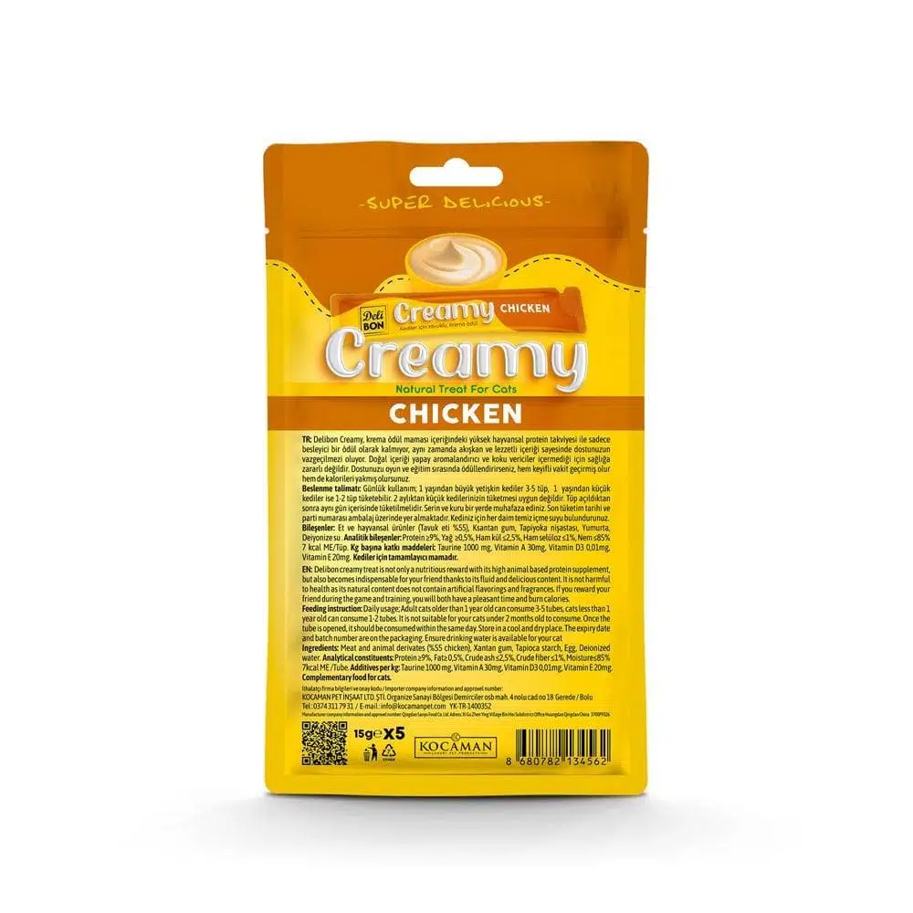 Delibon Creamy Kedi Ödül Maması Tavuklu 5*15 G