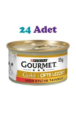 Gourmet Gold Parça Etli Sığır Etli ve Tavuklu Kedi Konservesi 85g (24 Adet)